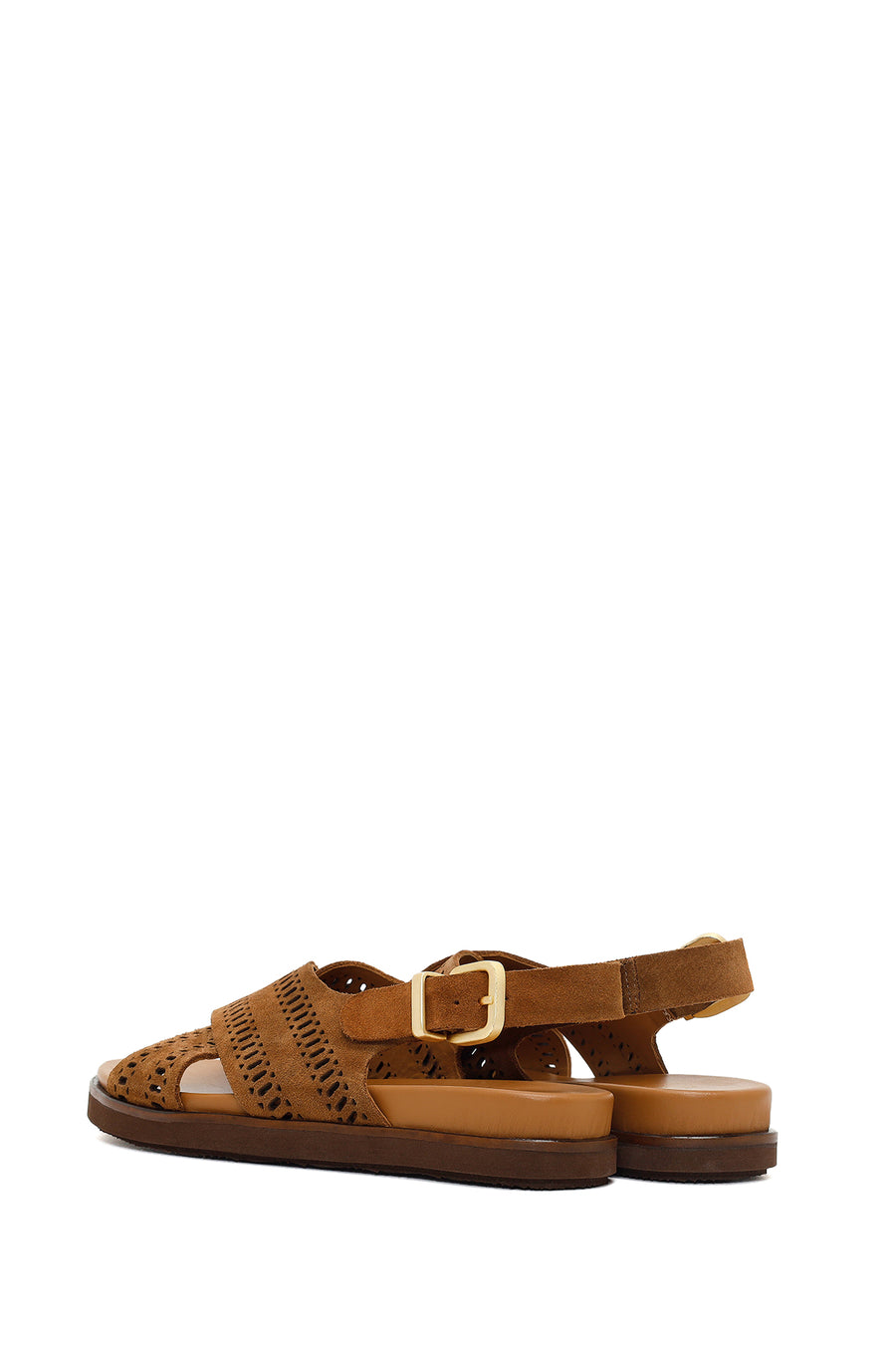 Woman Tan Patterned Suede Leather Sandals