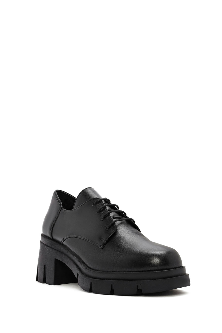 Women's Black Lace-Up Thick Heel Leather Masculine Classic Shoes