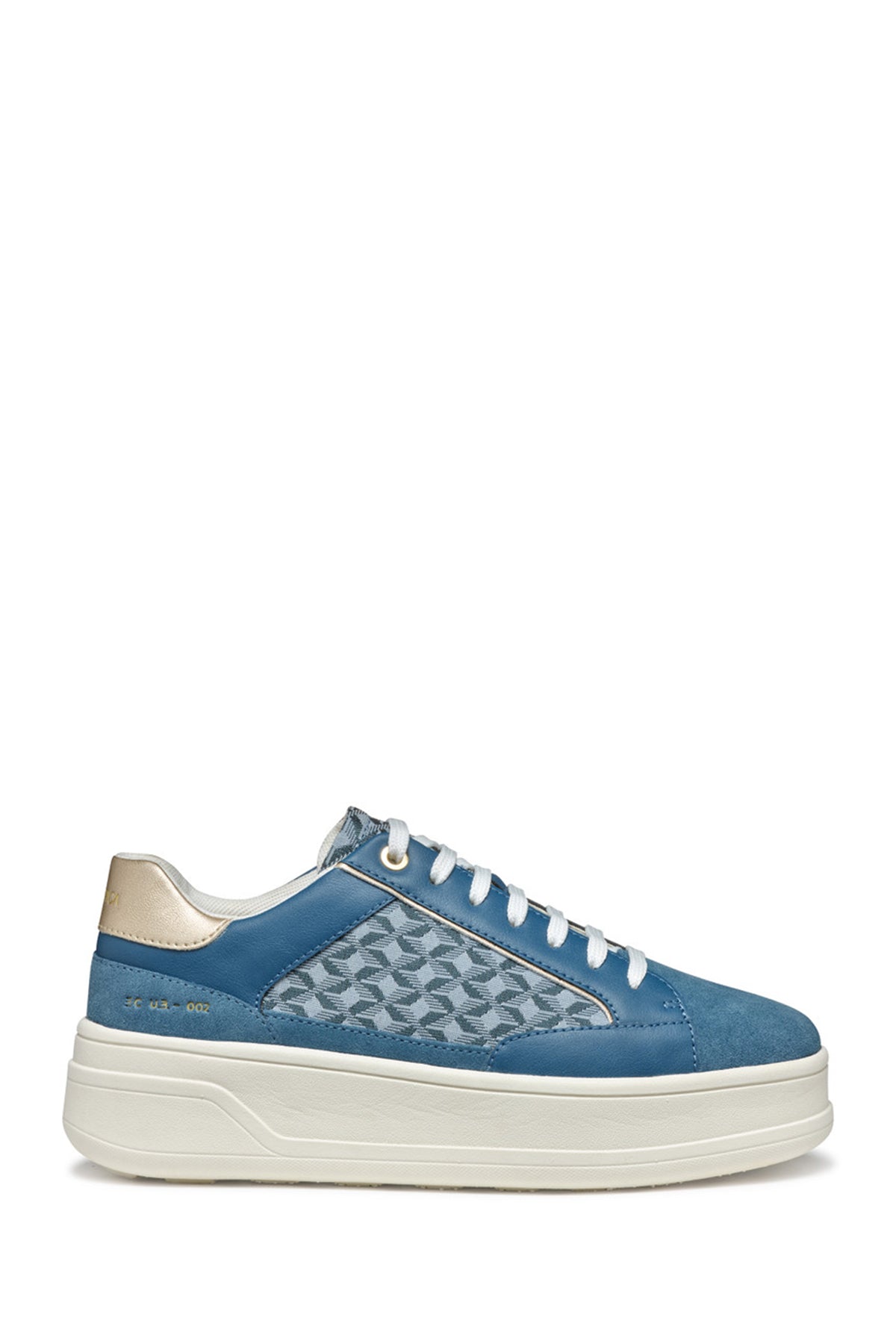 Geox Women Blue D Spherica Ecub - 2 B - Em.Te + Water Laced Patterned Thick Soled Leather Sneaker D55WVC0CK22C4005 | Derimod