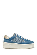 Geox Kadın Mavi D Spherica Ecub - 2 B - Em.Te + Su Bağcıklı Desenli Kalın Tabanlı Deri Sneaker | Derimod