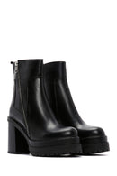 Women's Black Leather Zippered Platform Heeled Boots | Derimod