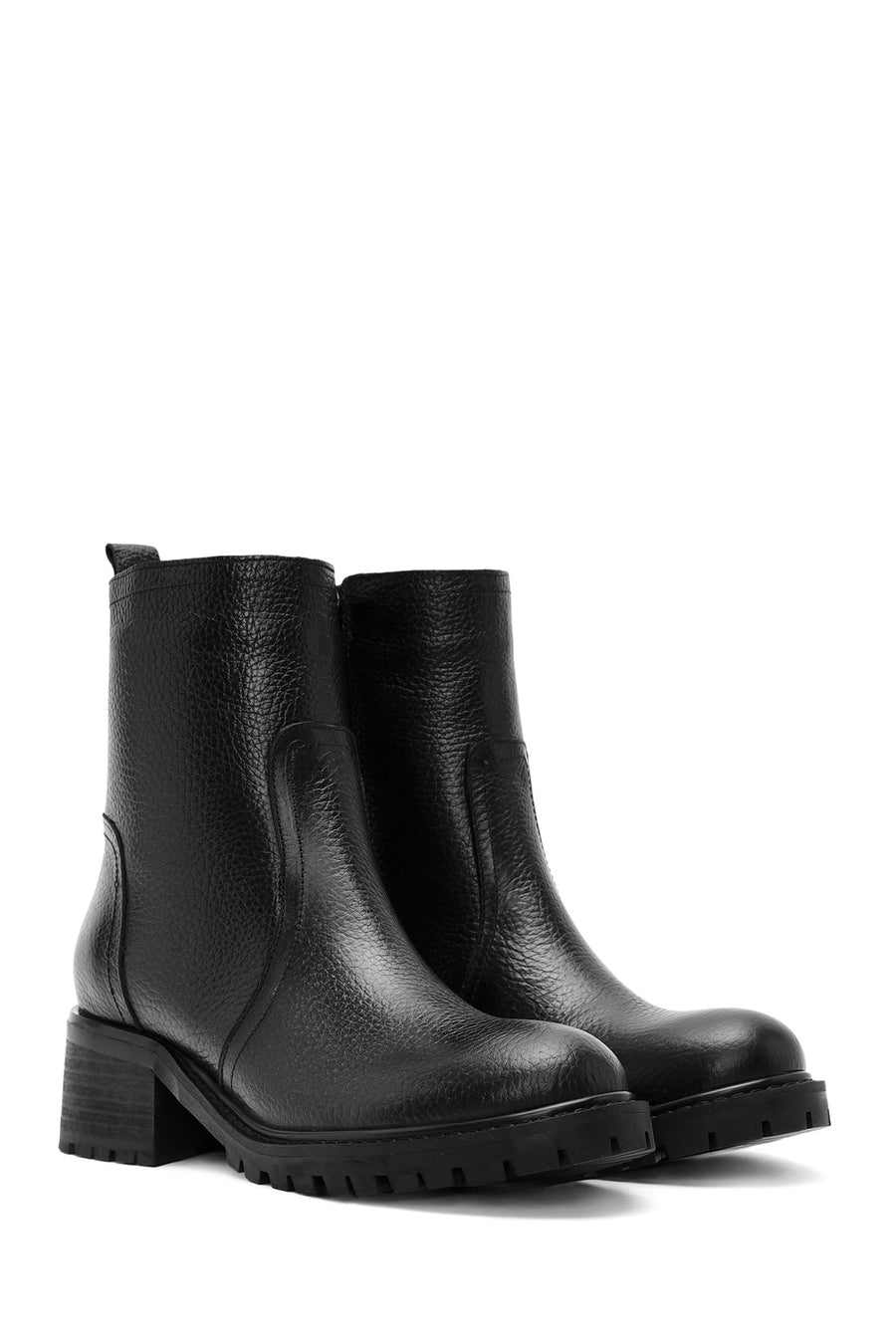 Woman Black Zip Closure Leather Boots