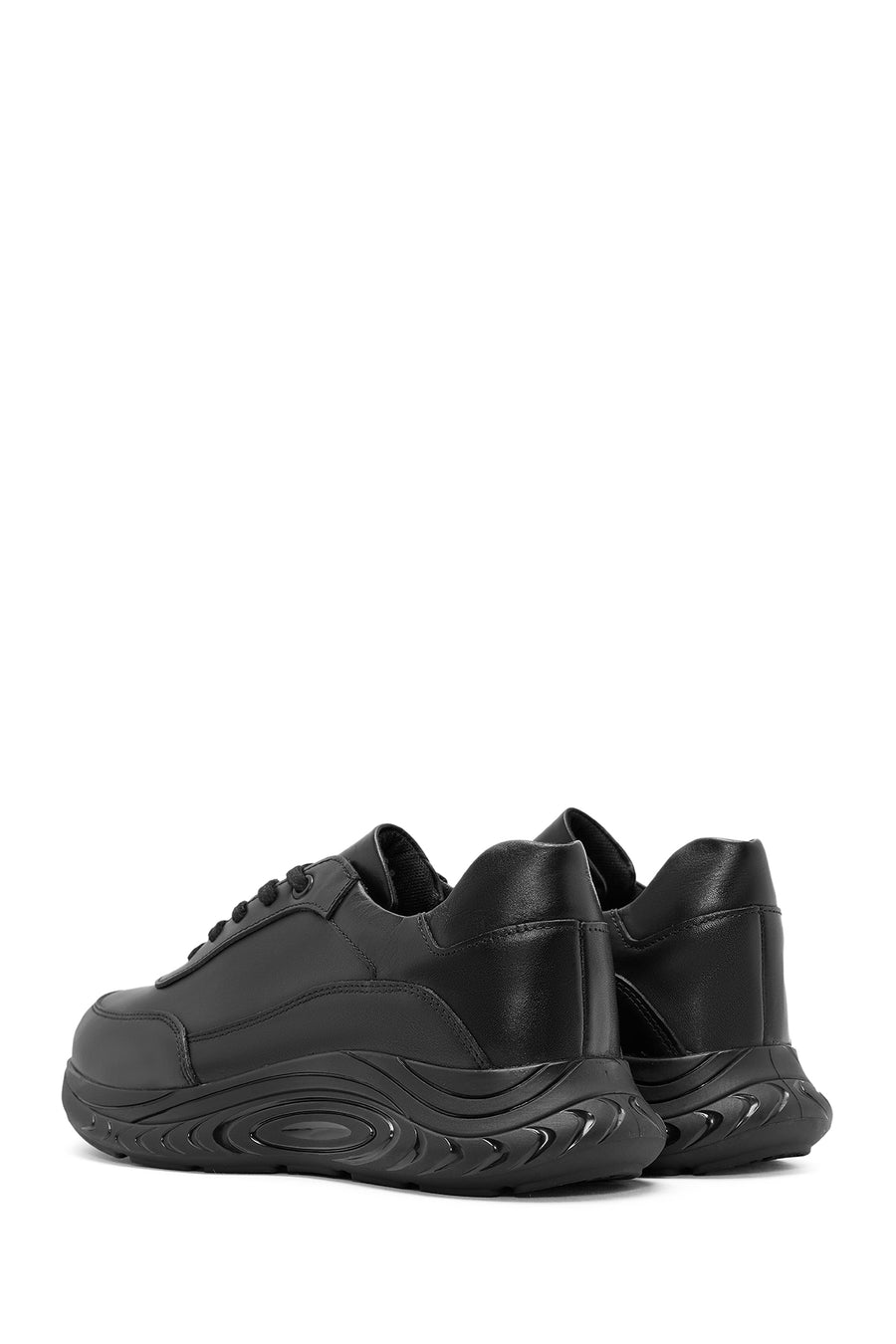 Erkek Siyah Bağcıklı Deri Sneaker