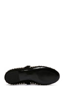 Women's Black Stone Leather Ballerinas | Derimod