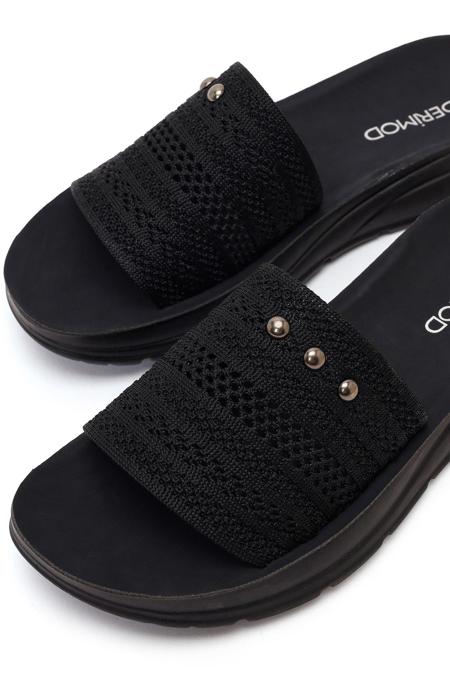 Women's Black Thick-Soled Knitted Fabric Slippers