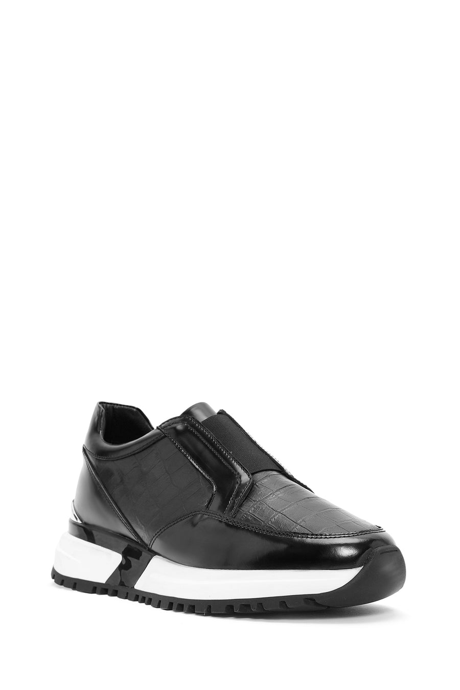 Men's Black Crocodile Patterned Leather Sneakers