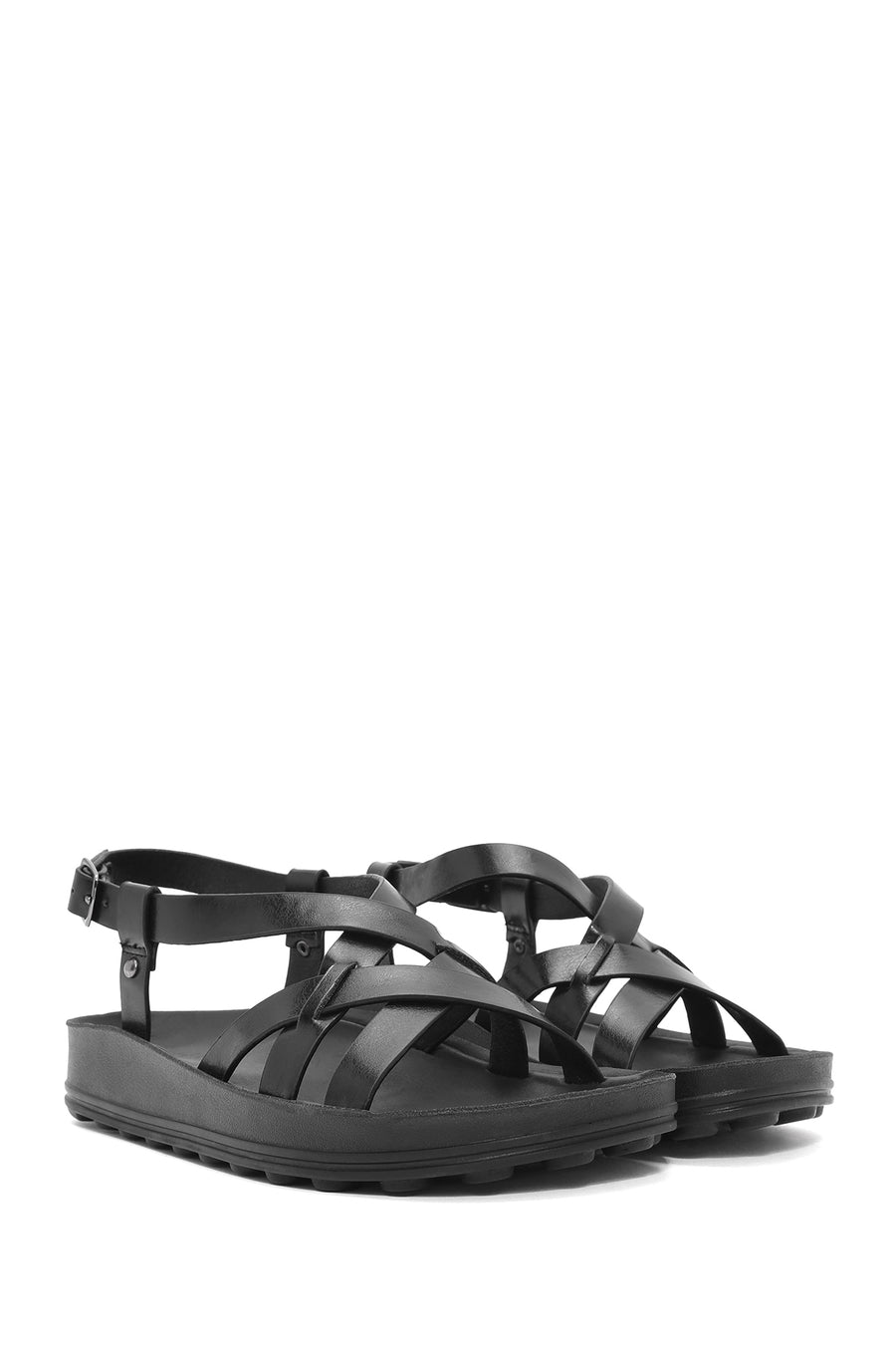 Women's Black Thick-Soled Metallic Sandals