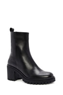 Women's Black Heeled Zippered Leather Boots | Derimod