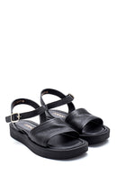 Women's Black Leather Flat Sandals | Derimod