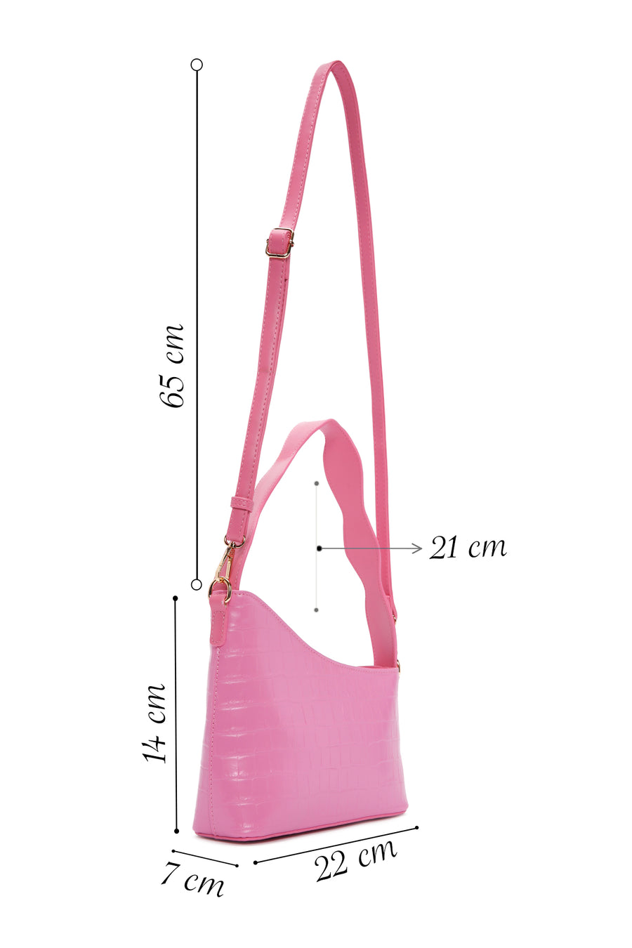 Women's Pink Long Strap Crocodile Patterned Shoulder Bag
