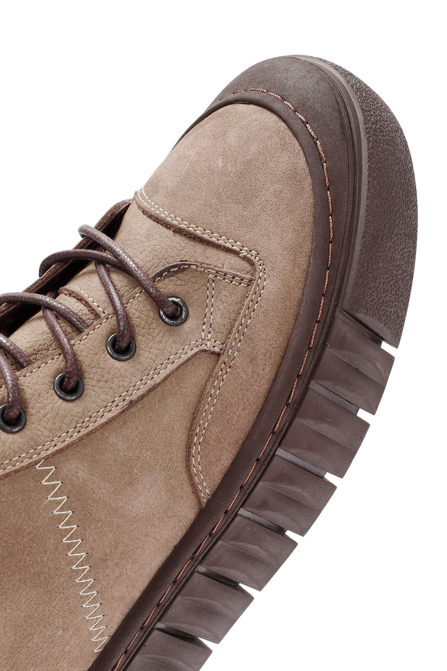 Men's Beige Zippered Lace-Up Nubuck Ankle Leather Boots