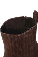Woman Brown Chunky-Heeled Suede Cowboy Boots | Derimod