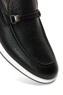 Men's Black Leather Knit Detailed Casual Loafer | Derimod