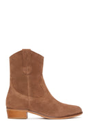 Women's Tan Suede Leather Cowboy Boots | Derimod