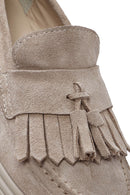 Women's Beige Tassel Suede Leather Loafer | Derimod