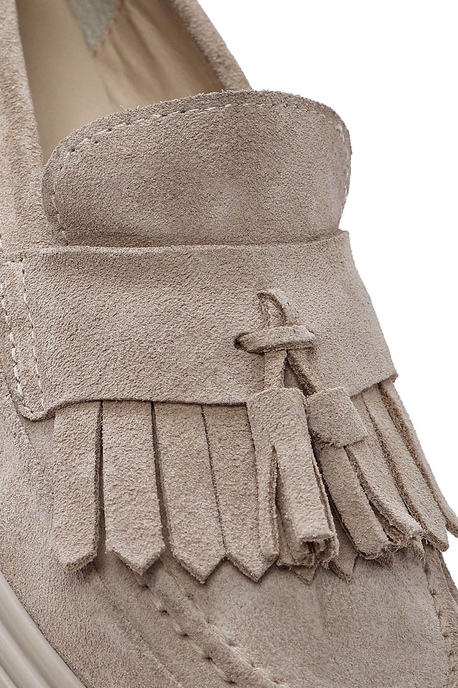 Women's Beige Tassel Suede Leather Loafer