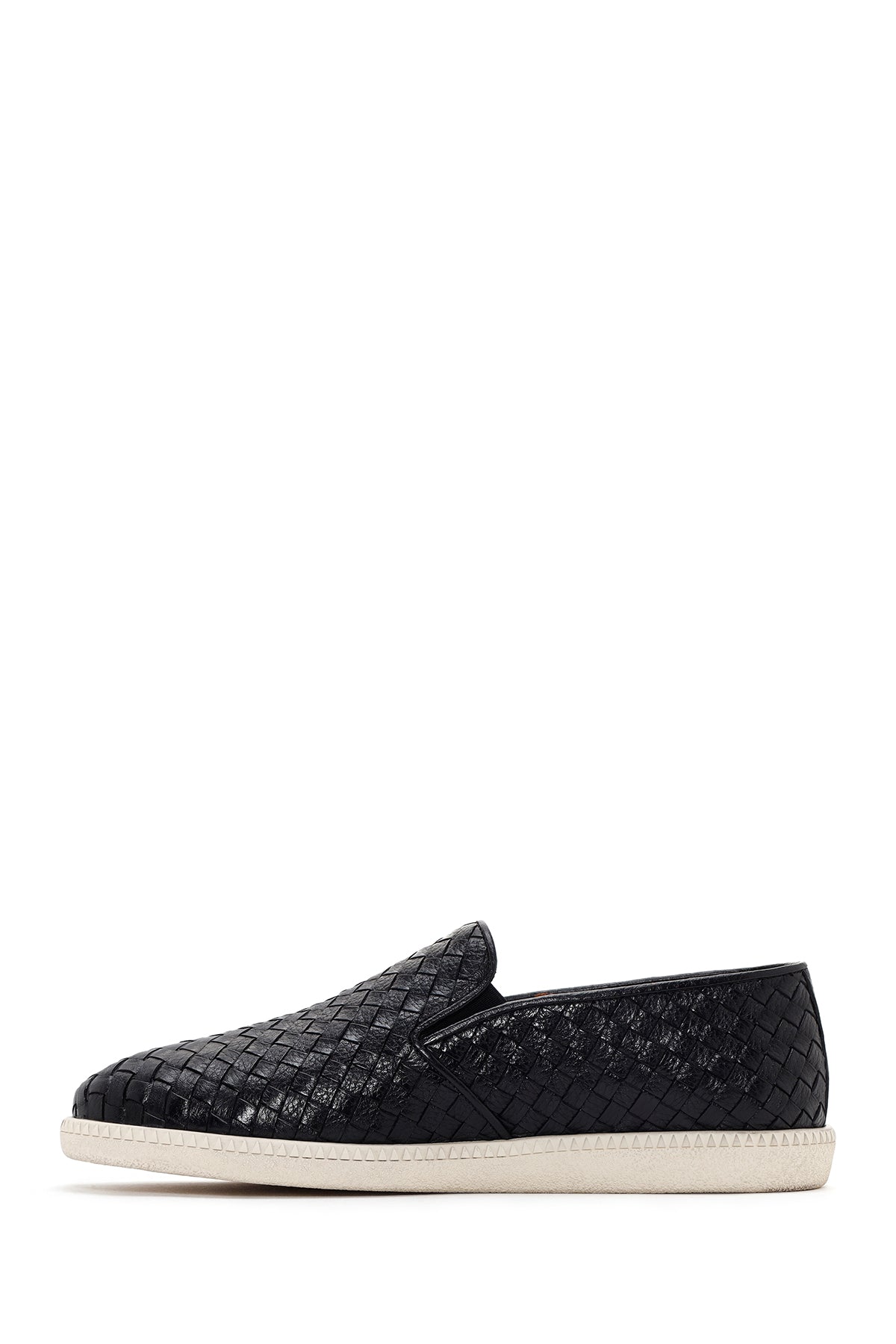 Erkek Siyah Örgü Deri Casual Loafer