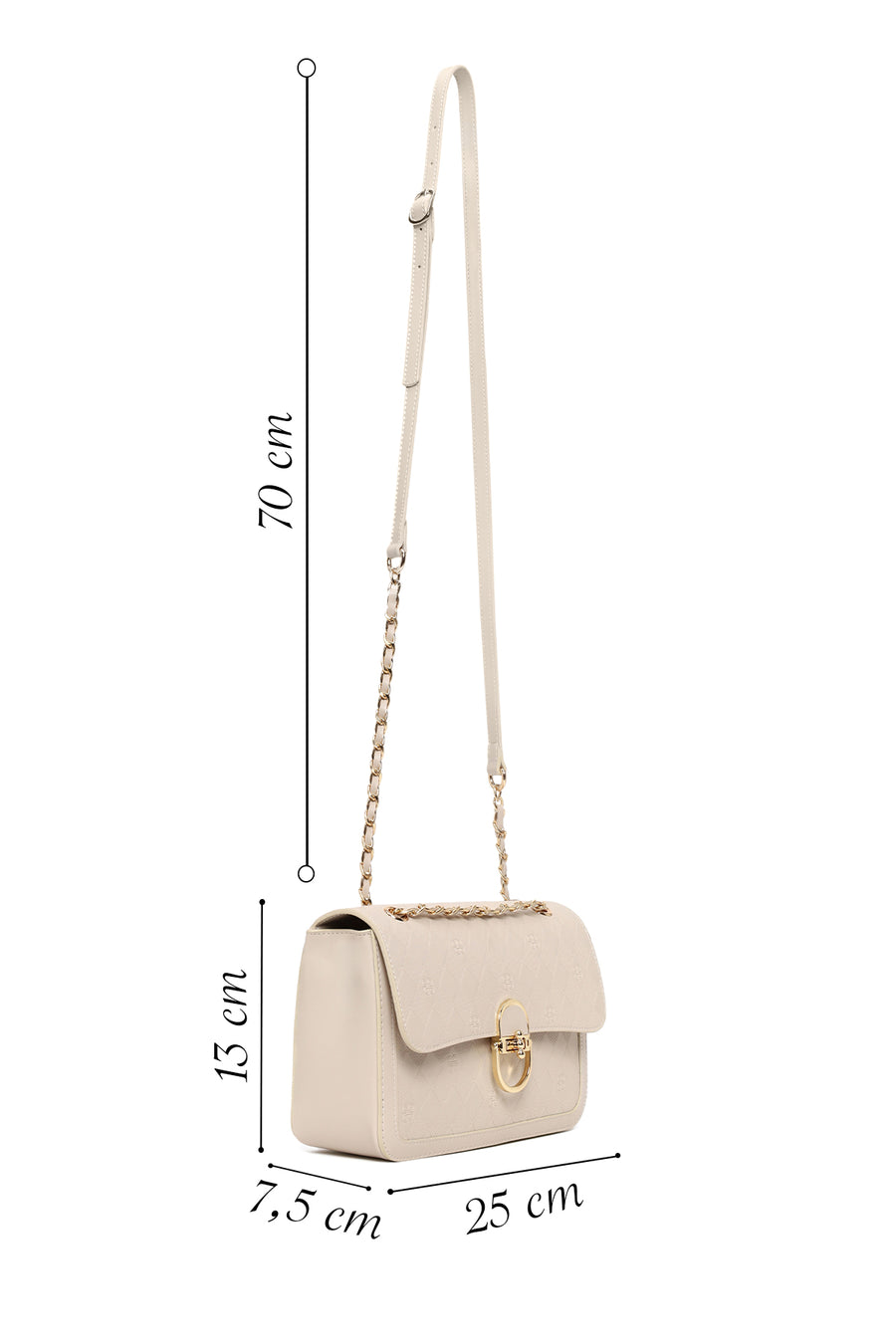 Woman Cream Chain Strap Printed Crossbody Bag