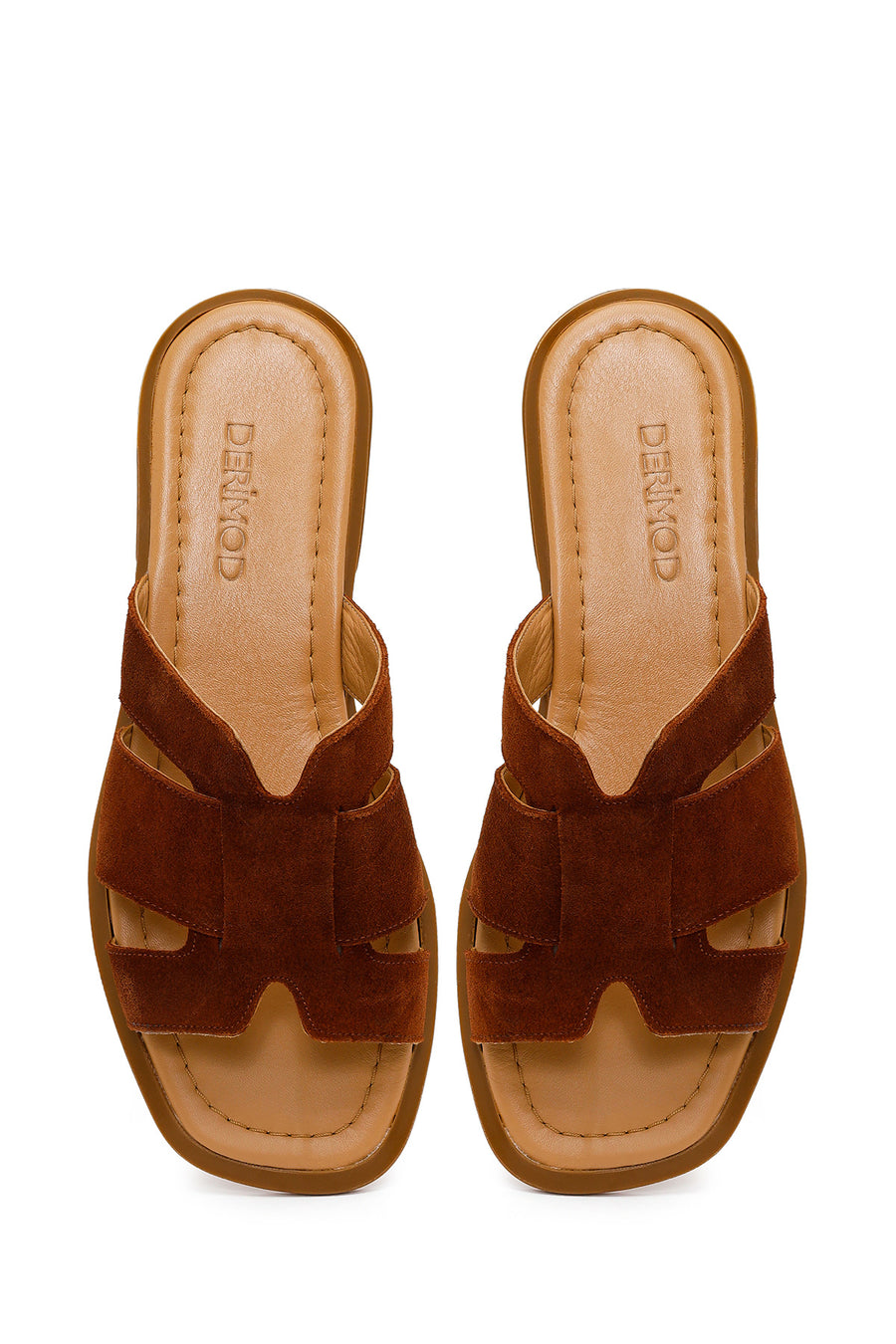 Woman Tan Suede Leather Slippers