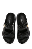 Women's Black Thick Soled Slippers | Derimod