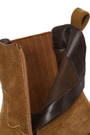 Woman Tan Zip Closure Chunky Heeled Suede Boots | Derimod