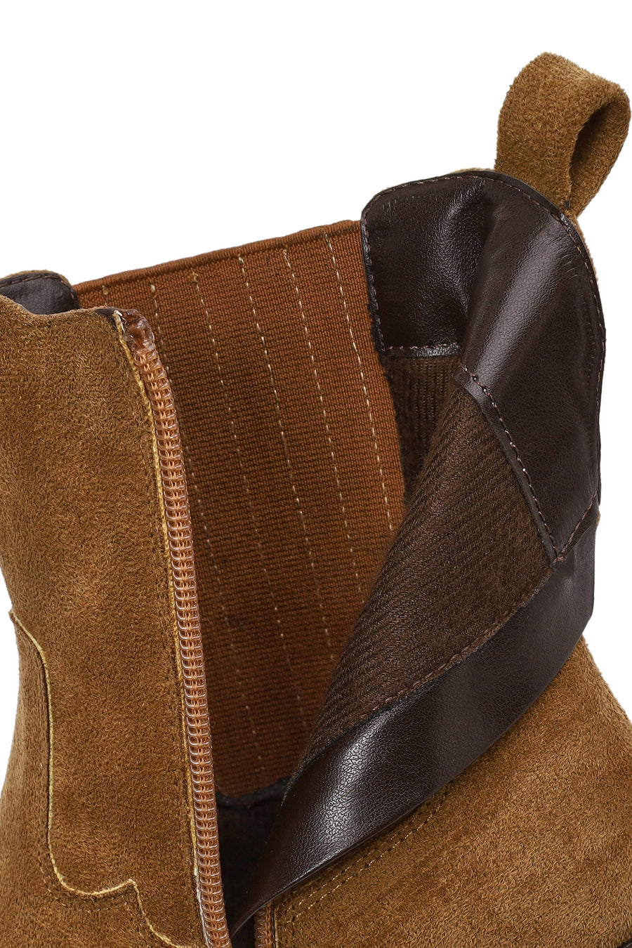 Woman Tan Zip Closure Chunky Heeled Suede Boots