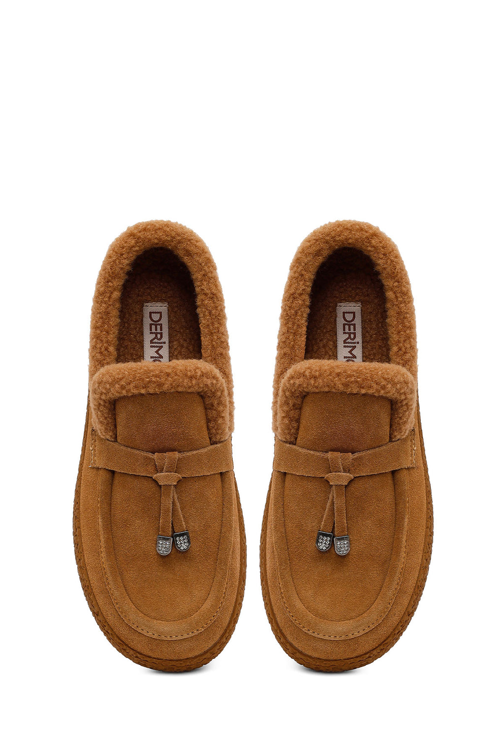 Kadın Camel Tokalı Kalın Tabanlı Süet Deri Teddy Loafer