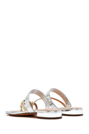Woman Gray Stone-Embellished Metallic Slipper | Derimod