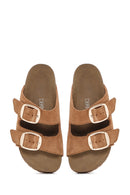 Women's Tan Suede Leather Slippers | Derimod