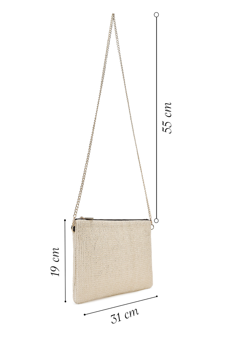 Women's Gold Long Chain Strap Straw Clutch Bag