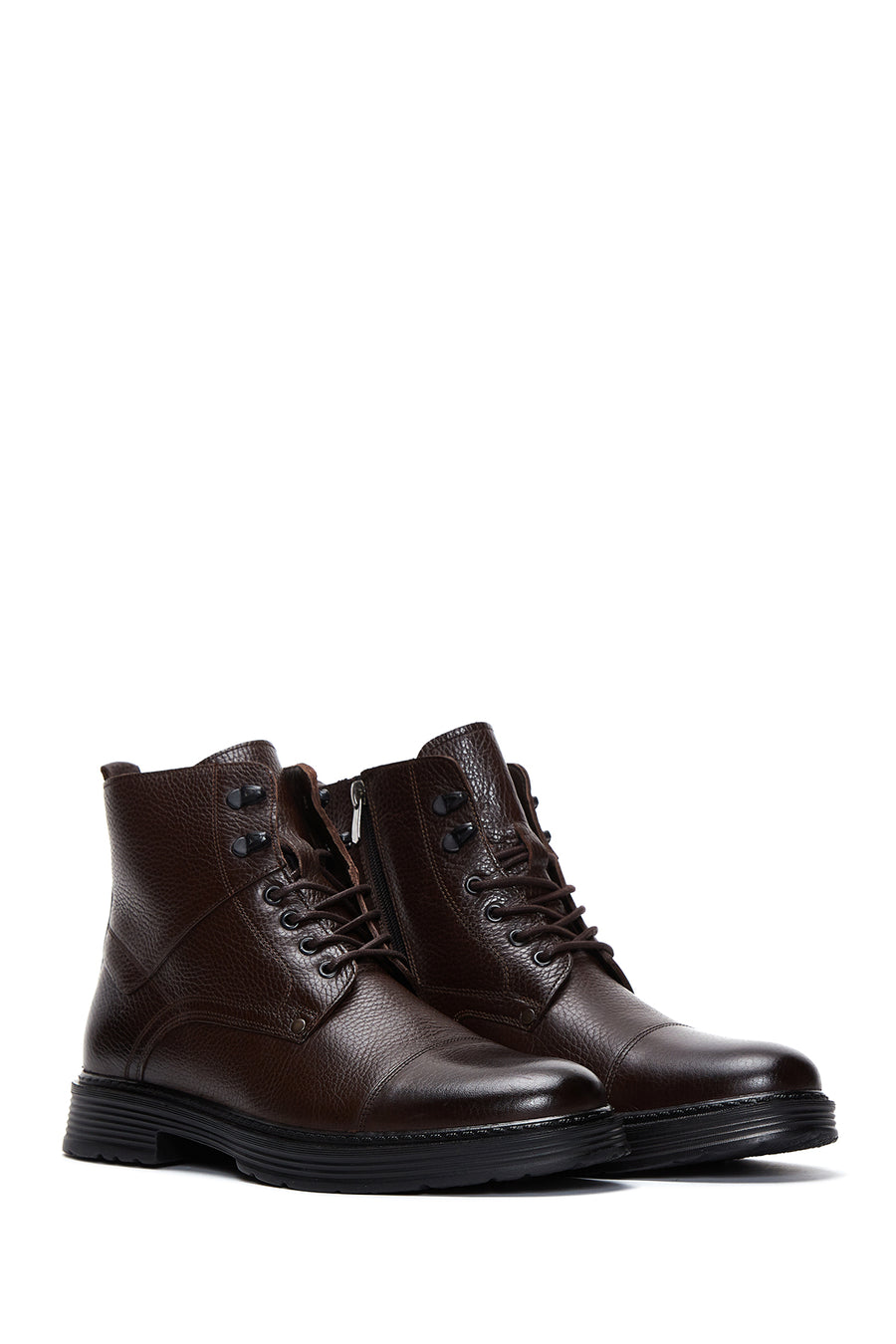 Men's Brown Leather Flat Boots