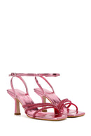 Women's Pink Ankle Strap Stone Thin Heel Sandals | Derimod