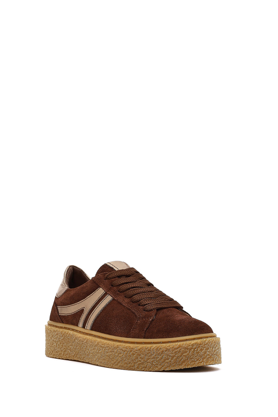 Woman Brown Lace-Up Suede Leather Sneaker