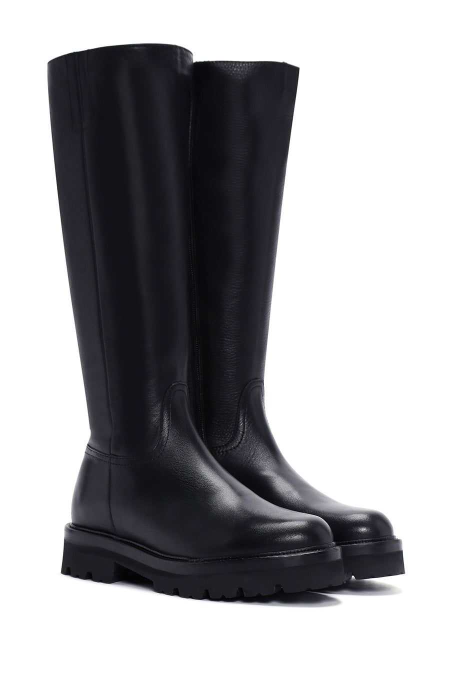 Woman Black Zip Closure Thick-Soled Leather Boot