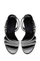 Women's Black Ankle Strap Stone Heeled Sandals | Derimod