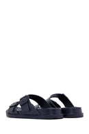 Men's Navy Blue Double Buckle Slippers | Derimod