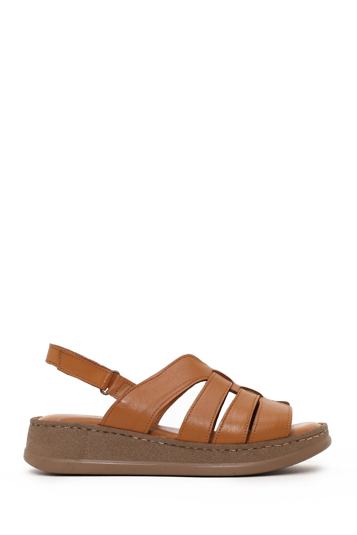 Woman Tan Strappy Thick-Soled Leather Comfort Sandal 26SFD321418 | Derimod