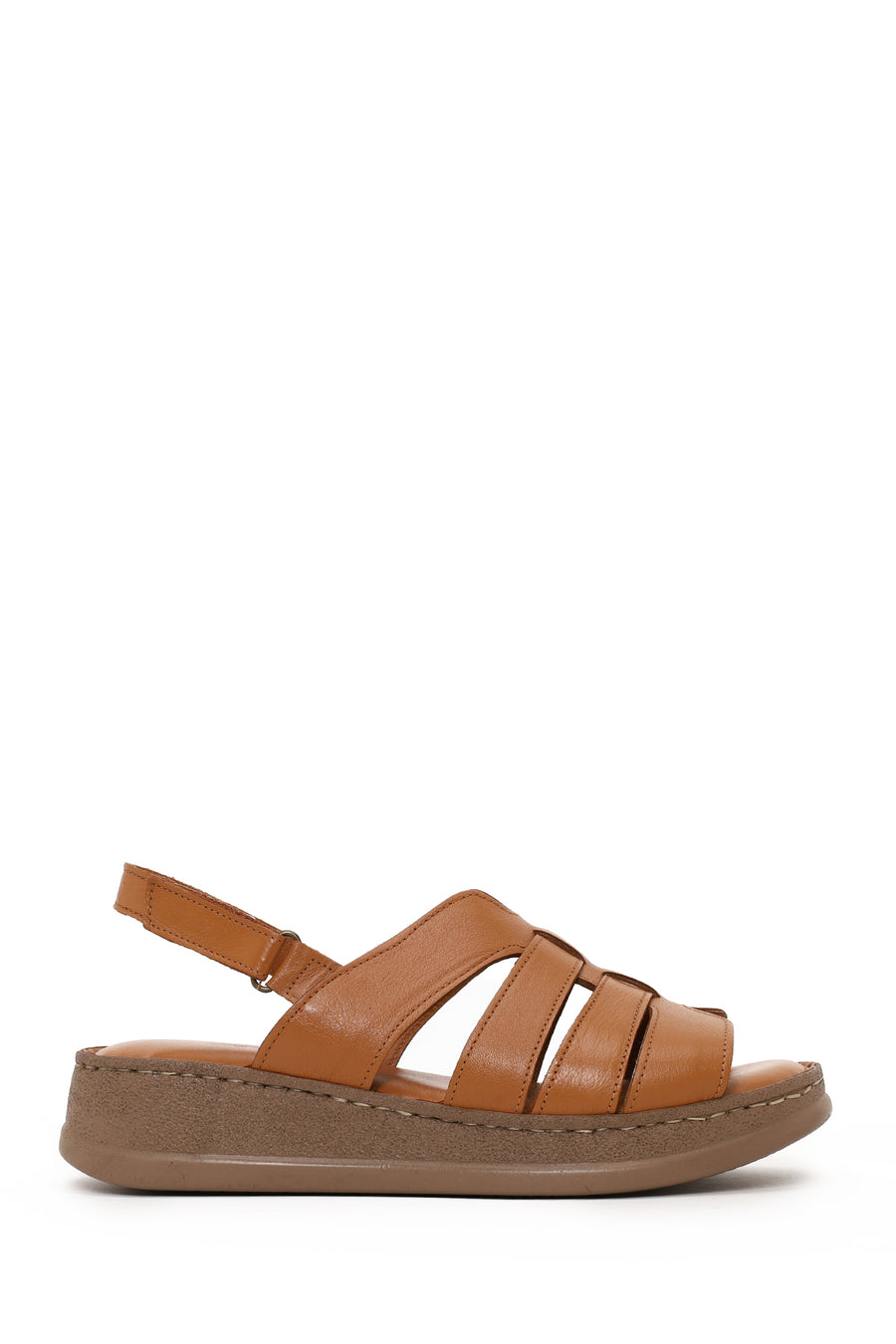 Woman Tan Strappy Thick-Soled Leather Comfort Sandal 26SFD321418 | Derimod