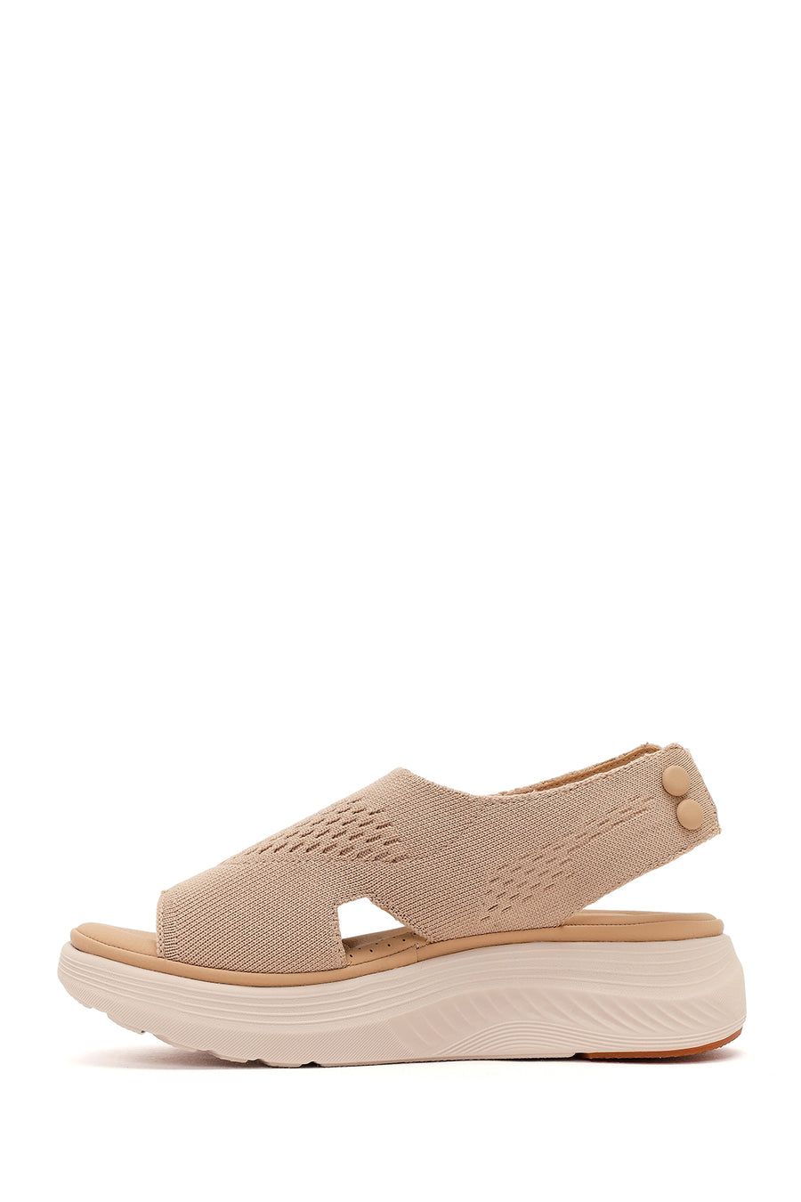 Women's Beige Strapped Thick-Soled Fabric Comfort Sandals