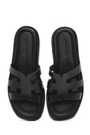 Women's Black Leather Slippers | Derimod