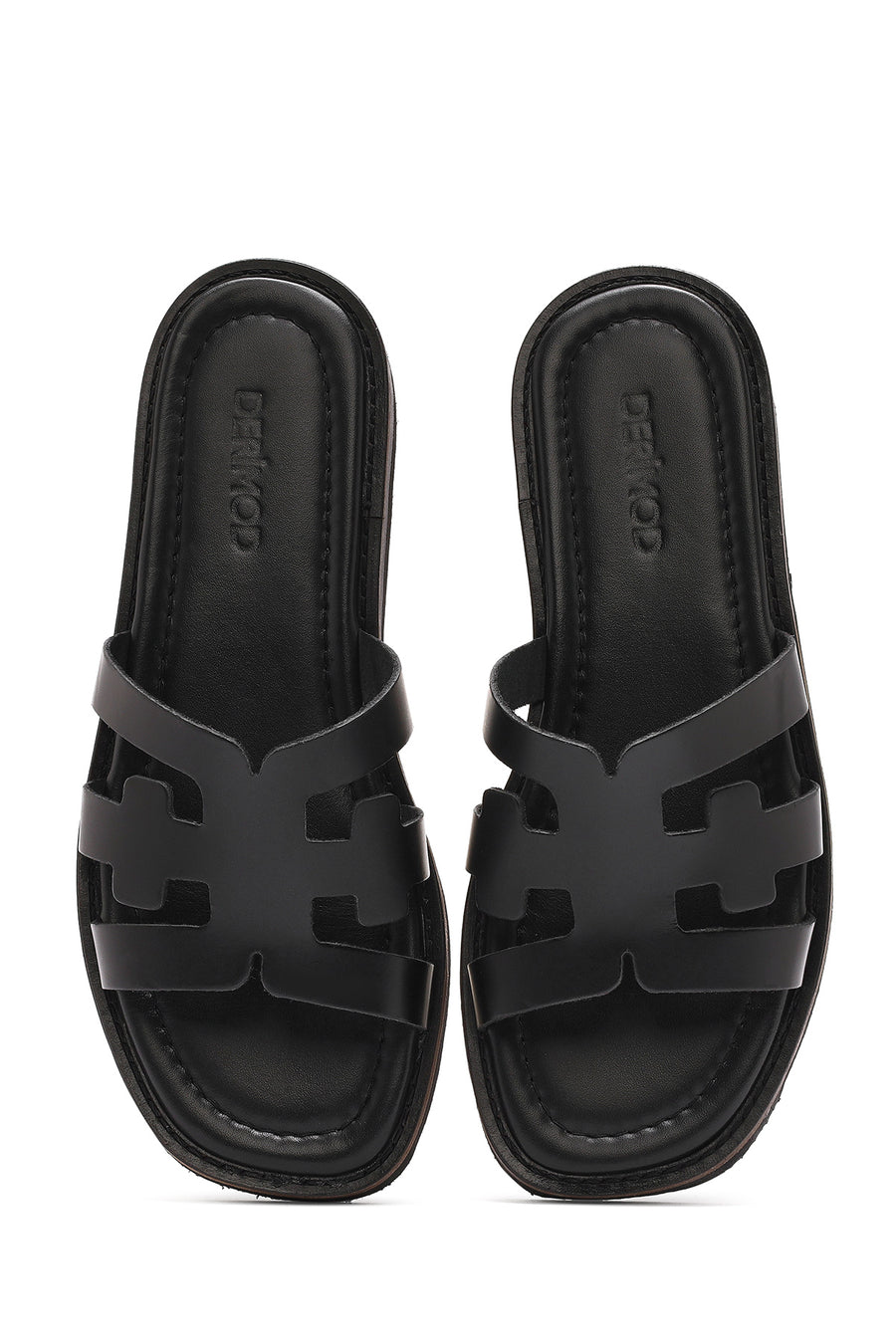 Women's Black Leather Slippers