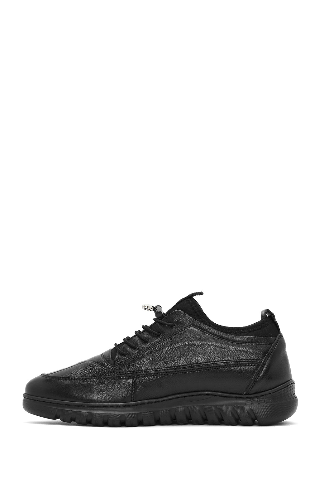 Erkek Siyah Bağcıklı Deri Casual Sneaker