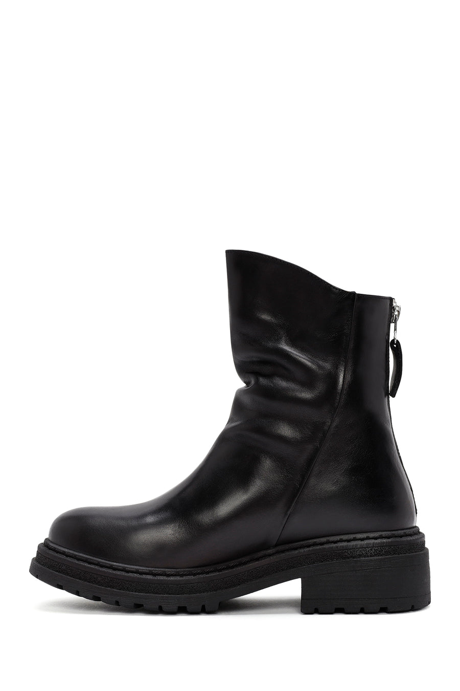 Women's Black Back Zipper Leather Boots