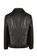 Karl Male Black Zip Closure Notched Collar Leather Jacket | Derimod