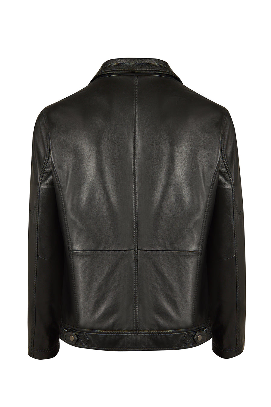 Karl Male Black Zip Closure Notched Collar Leather Jacket