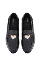 Women's Black Accessory Detailed Leather Masculine Loafer | Derimod