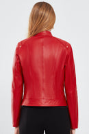 Sonia Women's Red Short Leather Jacket | Derimod