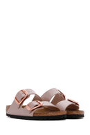 Birkenstock Women's Brown Leather Arizona BB Metallic Buckle Slippers | Derimod