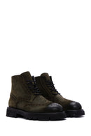 Men's Khaki Suede Leather Zippered Boots | Derimod