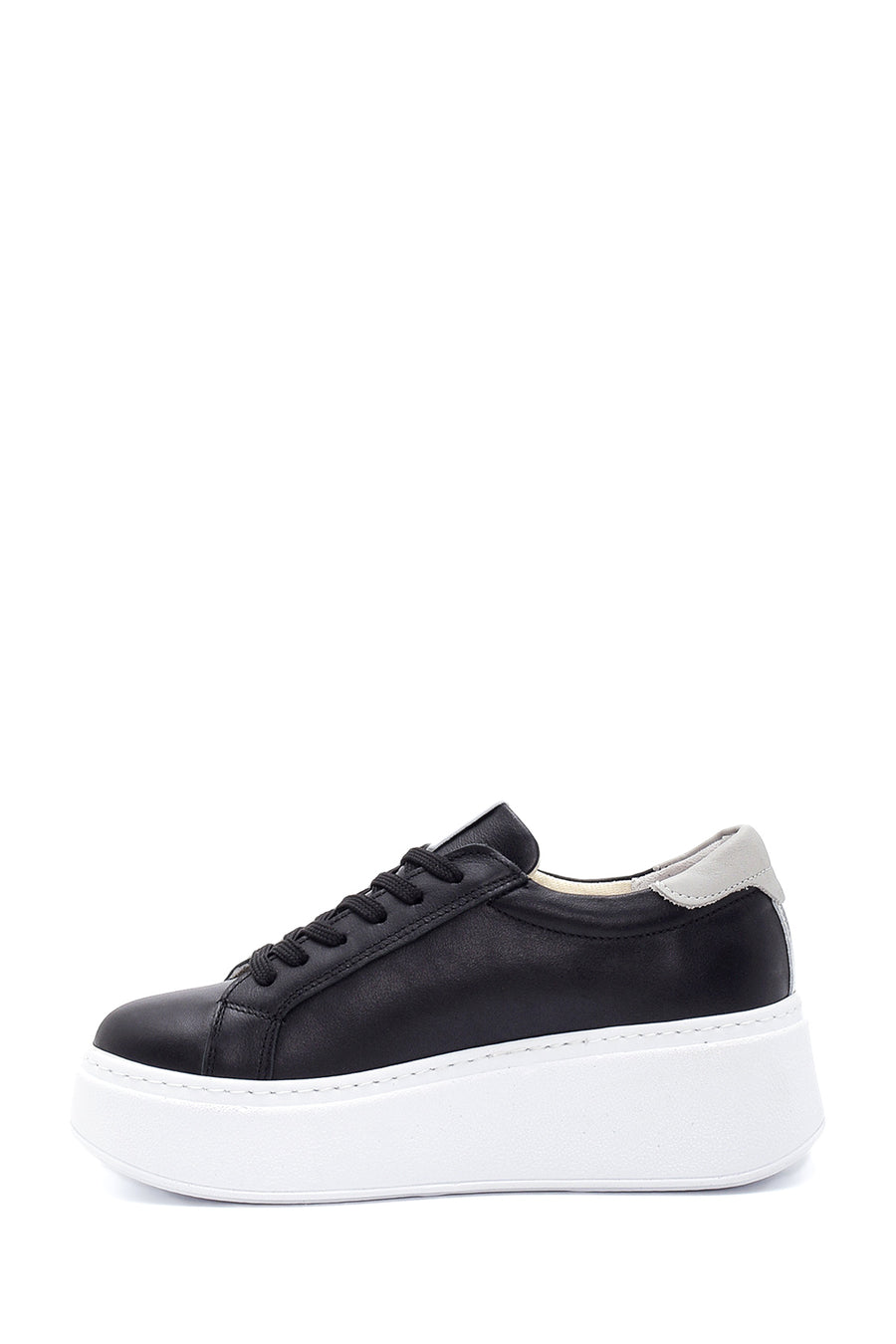 Kadın Siyah Deri Kalın Tabanlı Sneaker